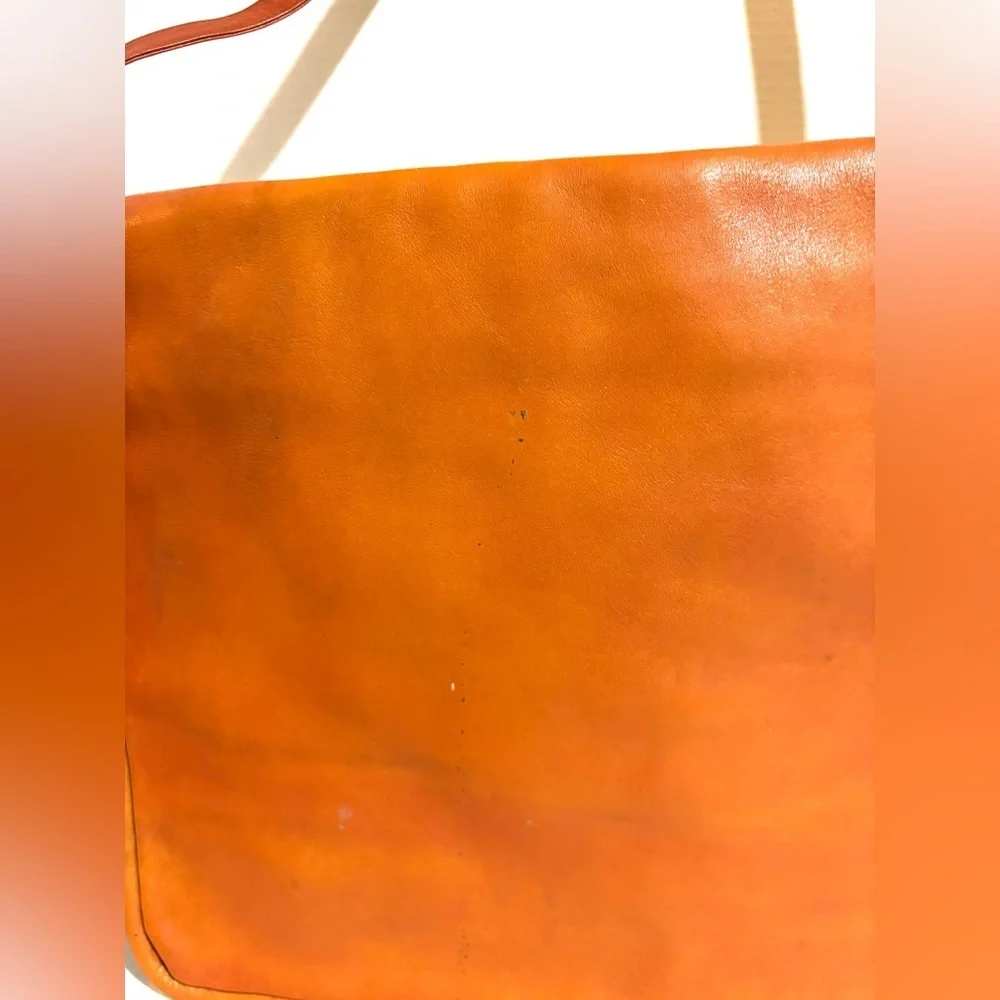 Vintage unisex Orange Leather Messenger Bag